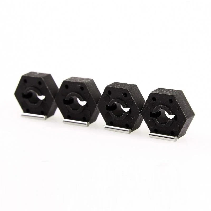 LC Racing L6016 12mm composite wheel hex set, durable RC car wheel adapters and spacers, shown in black with detailed close-up.