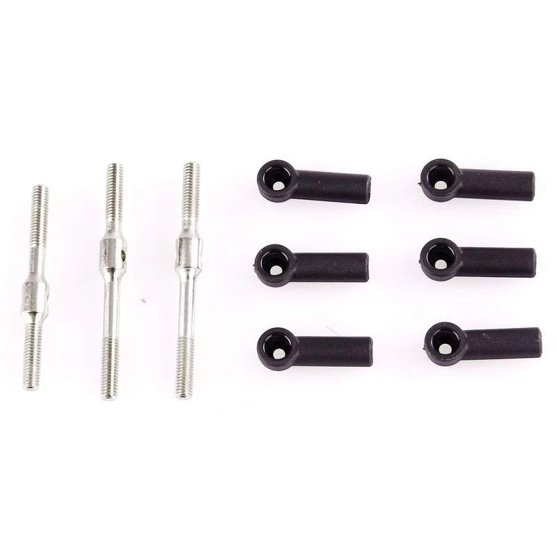 LC Racing L6019 turnbuckle ball caps set, close-up of black metal caps with red and silver accents on a white background