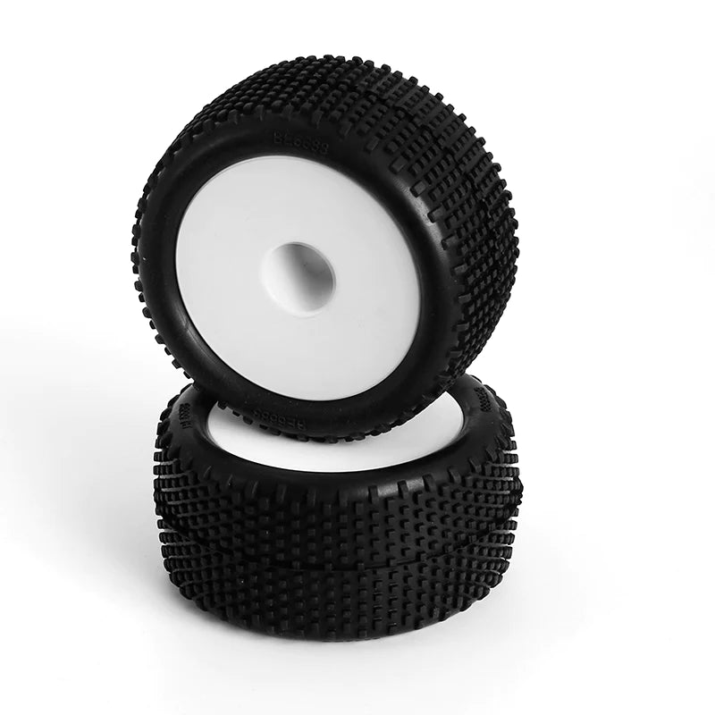 LC Racing L6247 block pin truggy tires mounted on rims, 12mm hex, set of two for RC off-road vehicles