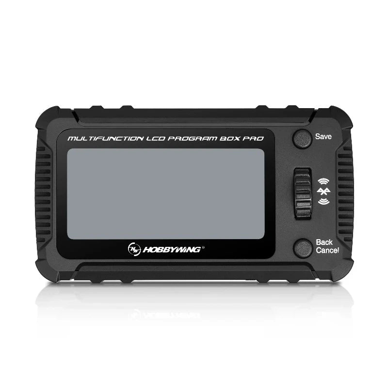 Hobbywing Multifunction LCD Program Box G3 for RC car tuning, showing a compact control device with LCD screen and buttons.