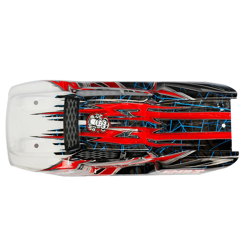 Painted LC Racing L6243 1/14 EMB-TG Lexan Truggy Body with detailed design and vibrant colors, suitable for RC truggy models.