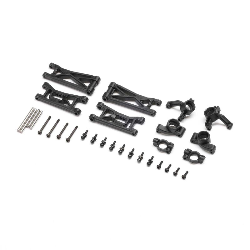 Losi Micro-B/T arms and hubs set with black plastic components for remote control truck vehicles.
