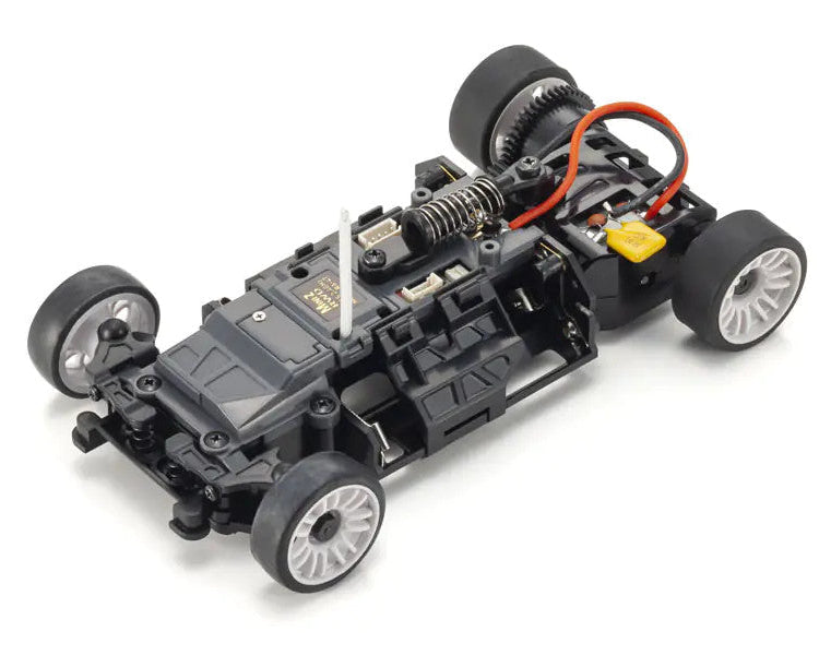 Kyosho Mini-Z RWD MR-04 Audi R8 LMS 2015 RC car in white, detailed miniature racing car with realistic design and branding.