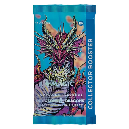 Wizards of the Coast Magic: The Gathering Commander Legends Battle for Baldur's Gate collector booster pack showing colorful booster pack design.