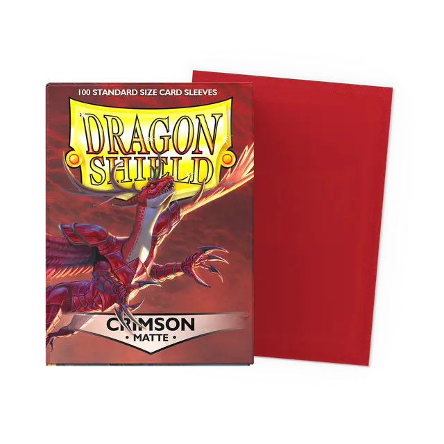 Matte crimson Dragon Shield standard card sleeves, protective card supplies for collectible and gaming cards.
