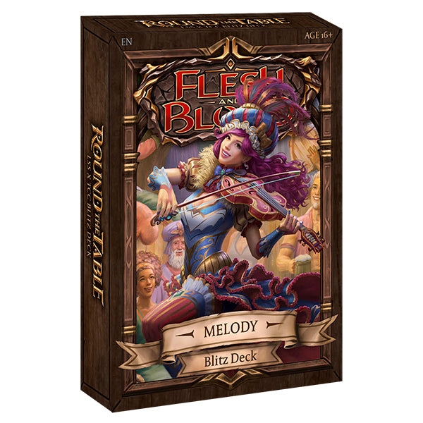 Melody Blitz deck from Flesh and Blood: Round the Table TCC x LSS collectible trading card collection featuring vibrant card artwork.