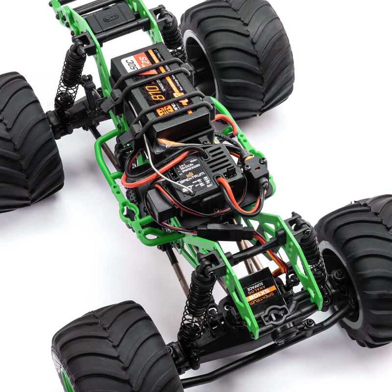 Losi 1/18 Mini LMT Grave Digger 2S 4x4 RTR brushed monster truck with detailed Grave Digger design and rugged off-road tires.