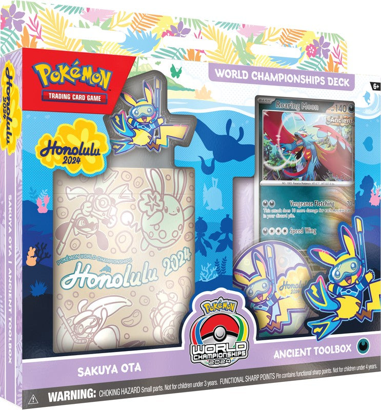 Pokémon TCG 2024 World Championships Deck featuring Pokémon cards and accessories, brand Pokémon, display of deck components.