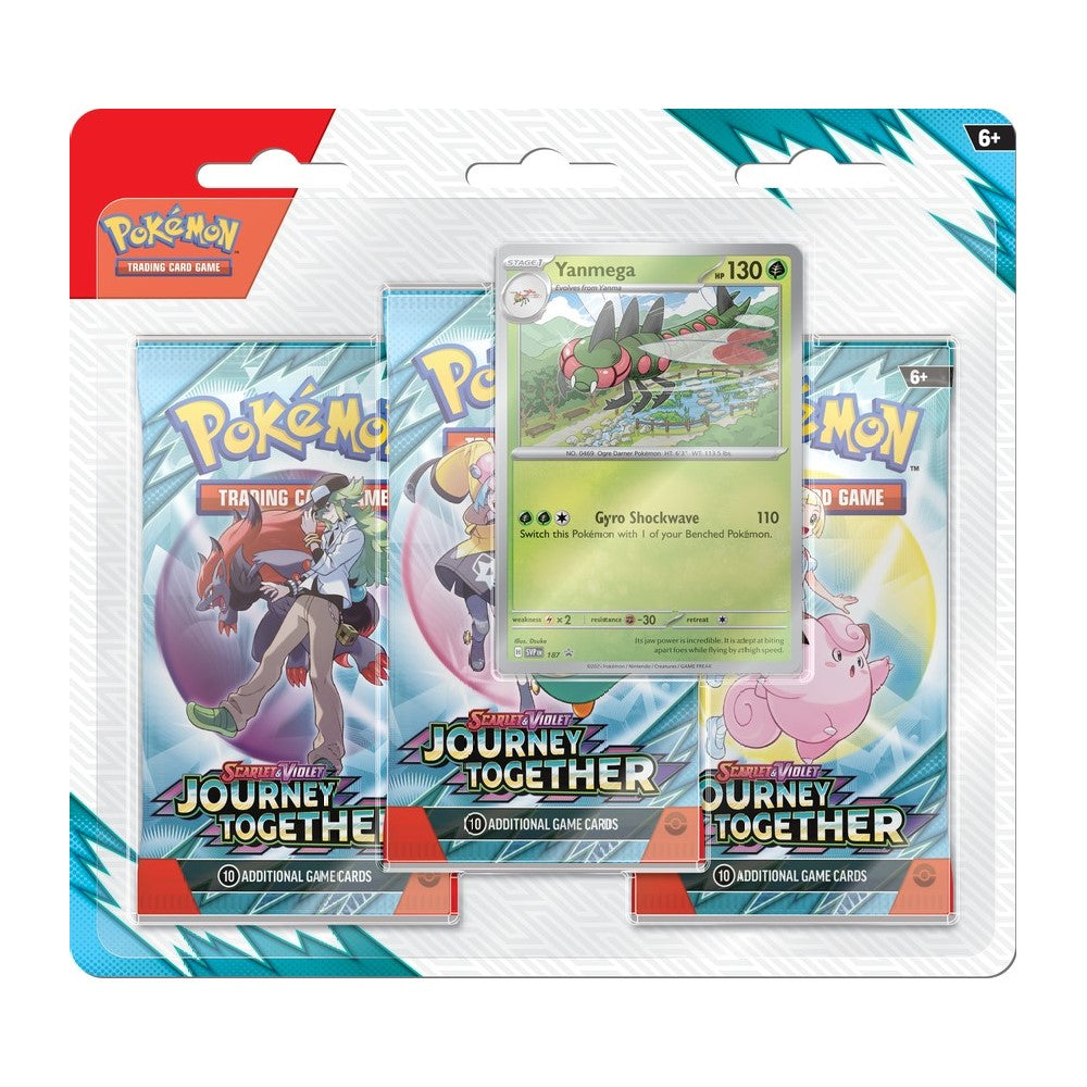Pokemon Journey Together 3-Pack Blister featuring collectible Pokémon cards and packaging for fans and collectors.