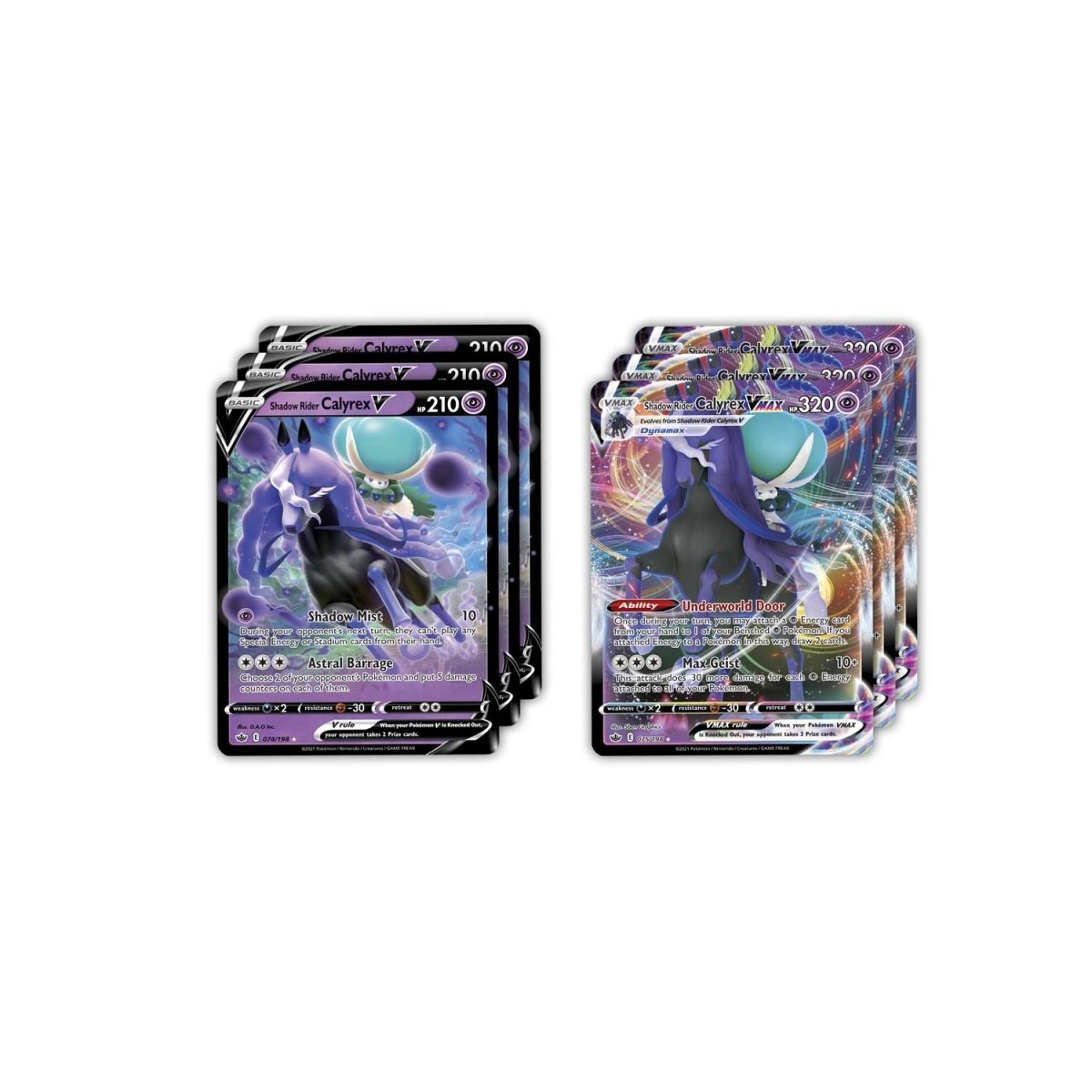 Pokémon Pokémon TCG Shadow Rider Calyrex VMAX League Battle Deck featuring Calyrex VMAX card and game accessories.