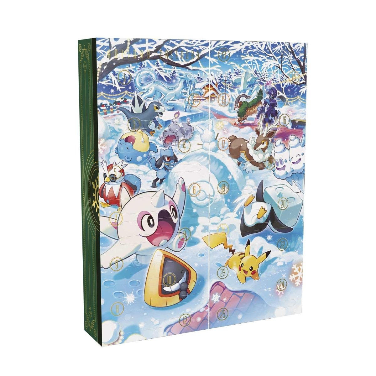 Pokémon 2024 Holiday Calendar featuring Pokémon TCG characters with colorful holiday-themed artwork.