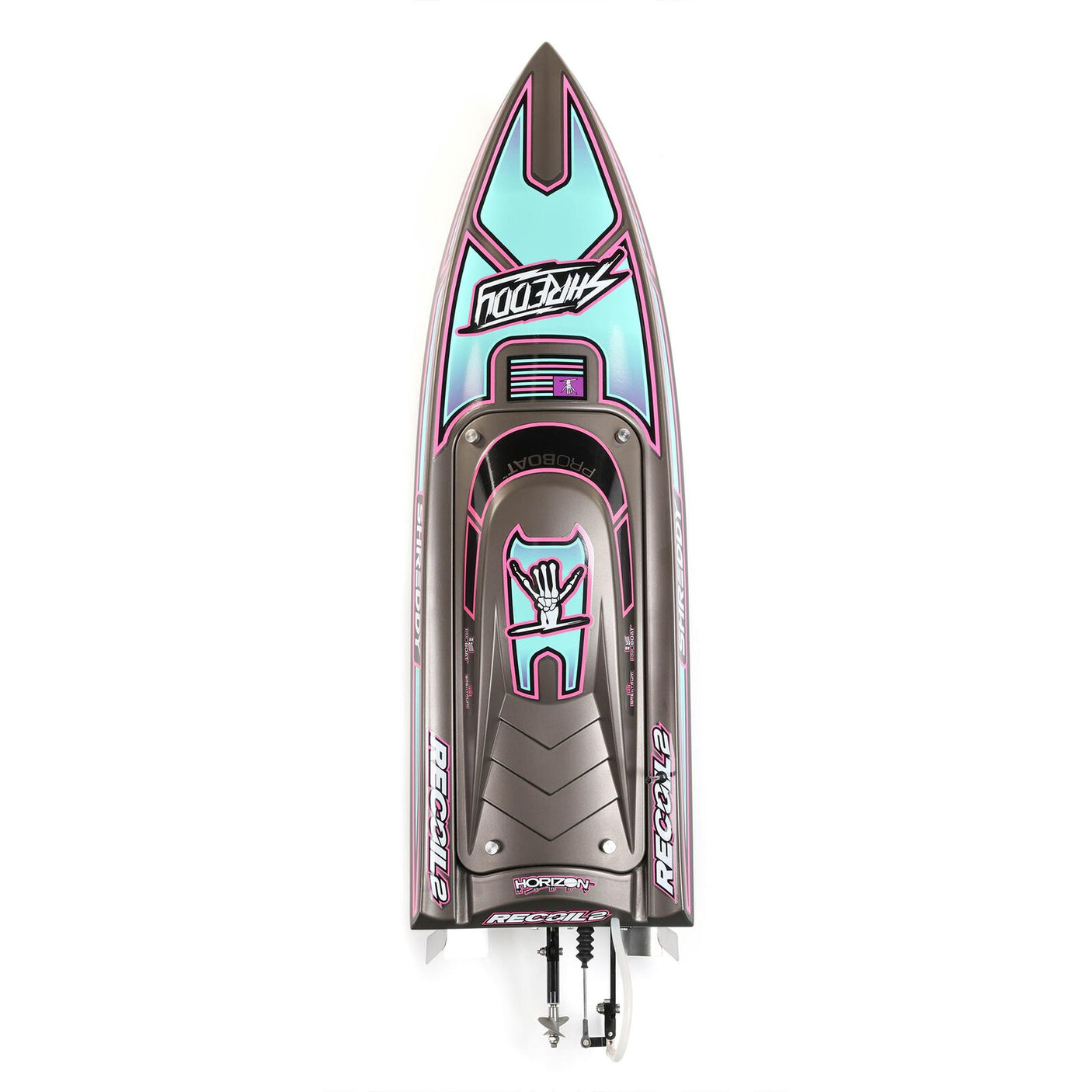 Proboat Heatwave Recoil 2 V2 26-inch self-righting RC boat on water with detailed hull and sleek design.