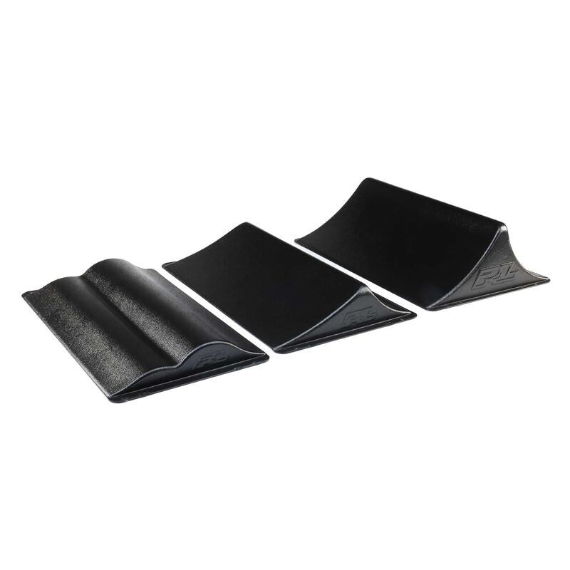 Proline Big Air Triple RC Ramp Set with three colorful ramps for remote control car jumps and tricks.