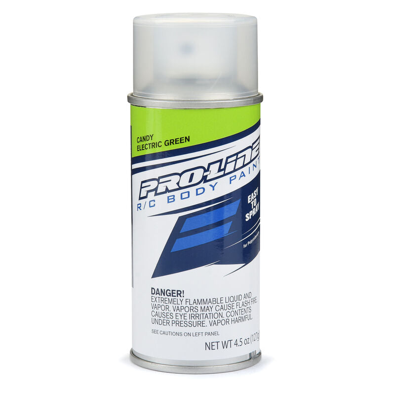 Proline 4.5oz candy spray paint can with vibrant orange color and metallic finish, shown in a close-up image.