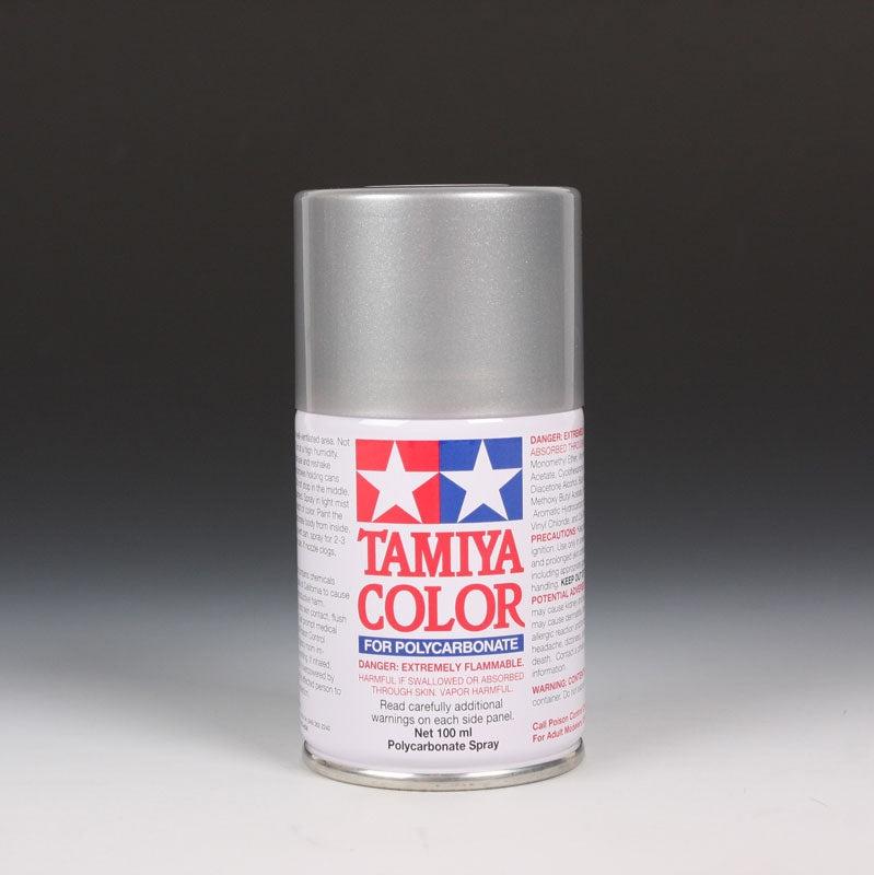 Tamiya PS-41 Bright Silver spray paint can, 100ml, with silver-colored spray nozzle and label visible.