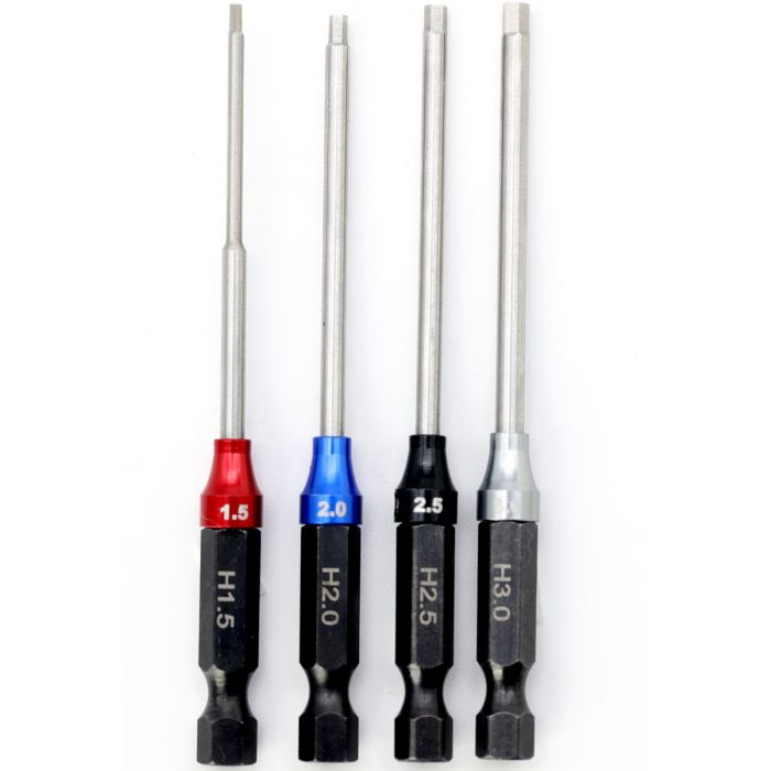 PowerHobby RC hex driver set with 1/4-inch power tool, includes metric sizes 1.5mm to 3.0mm, ideal for hobbyist use