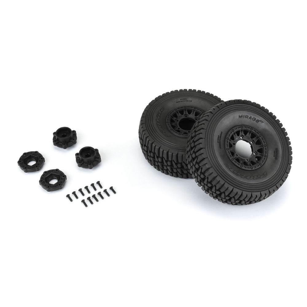 Pro Line Mirage TT 1/7 scale pre-mounted 17mm wheel for remote control cars, featuring durable rubber tire and detailed rim design.