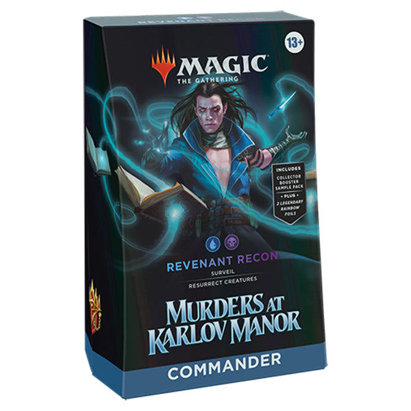 Revenant Recon Commander Deck from MTG: Murders at Karlov Manor by Wizards of the Coast, featuring fantasy-themed cards and artwork.