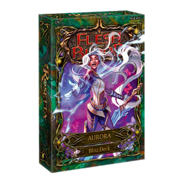 Flesh and Blood Rosetta Blitz Deck collection of collectible trading cards by Legends Story Studios, featuring vibrant aurora artwork.