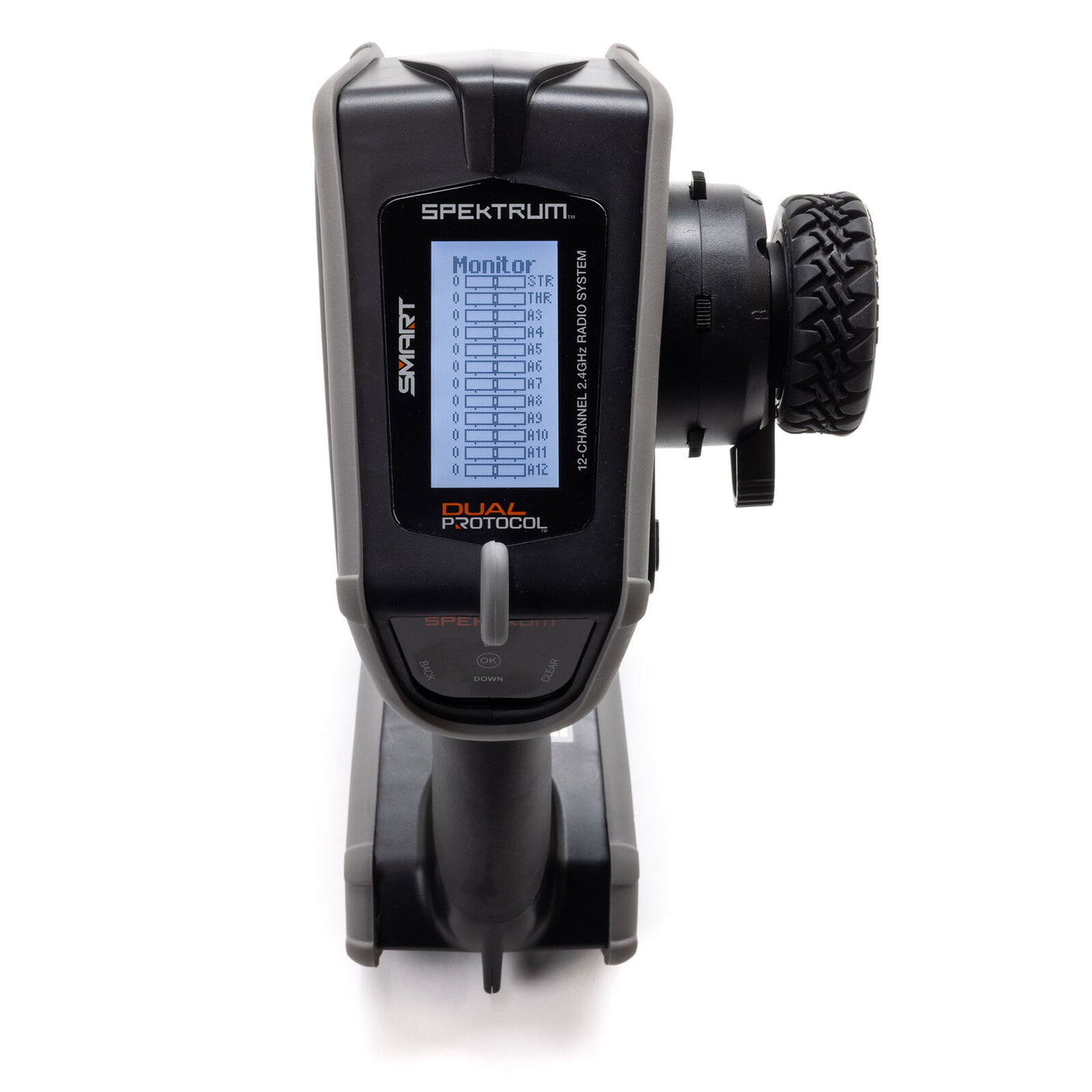 Spektrum DX Rugged+ 12-channel DSMR transmitter with SR615 receiver, shown in black with control sticks and antenna
