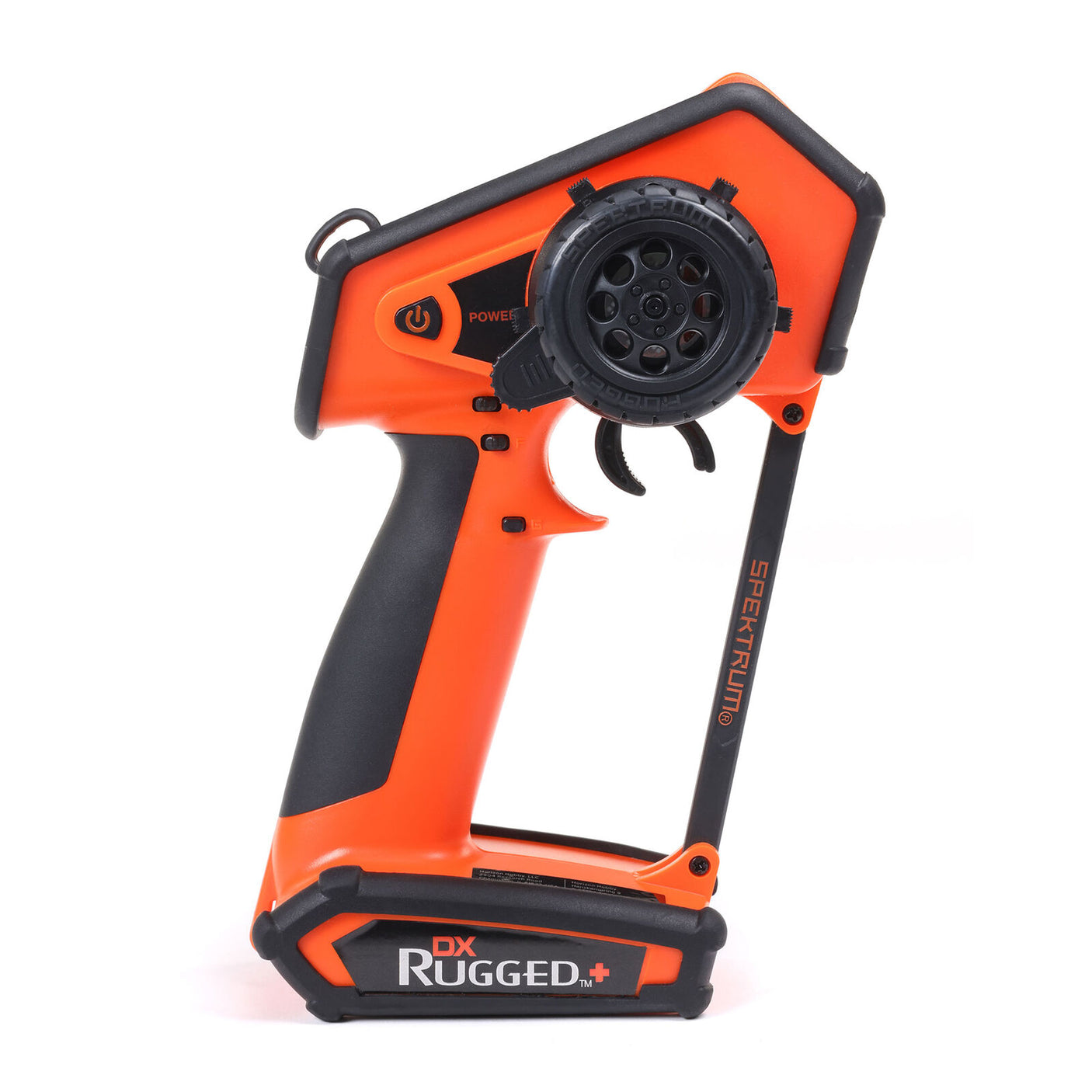 Spektrum DX Rugged+ 12-channel DSMR+ transmitter with rugged design and ergonomic controls, no receiver included.