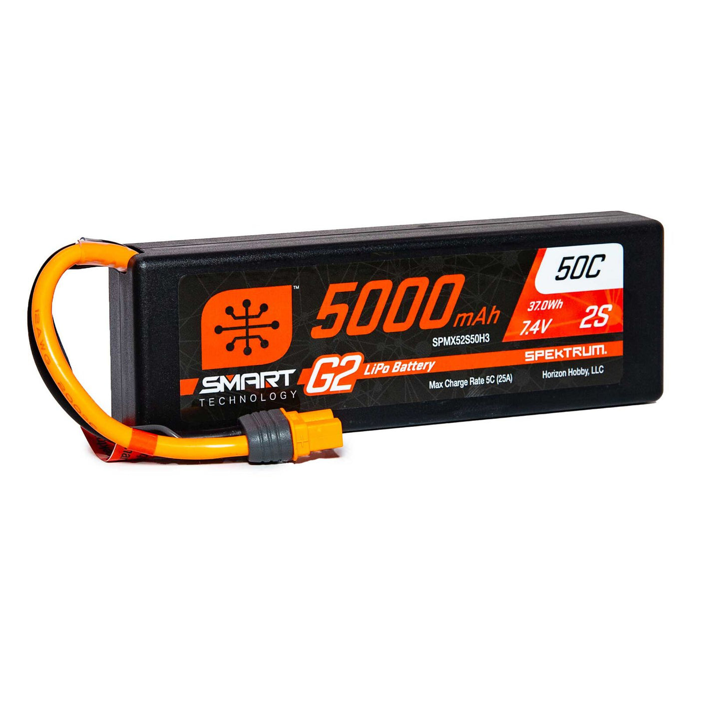 Spektrum 55000mAh 2S 7.4V Smart G2 LiPo hard case battery with IC3 connector, high-capacity RC power source.