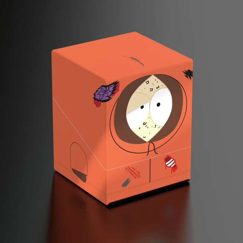 Dark-colored Squaroes 100+ deck box for South Park-themed card supplies, with secure lid and compact storage design.
