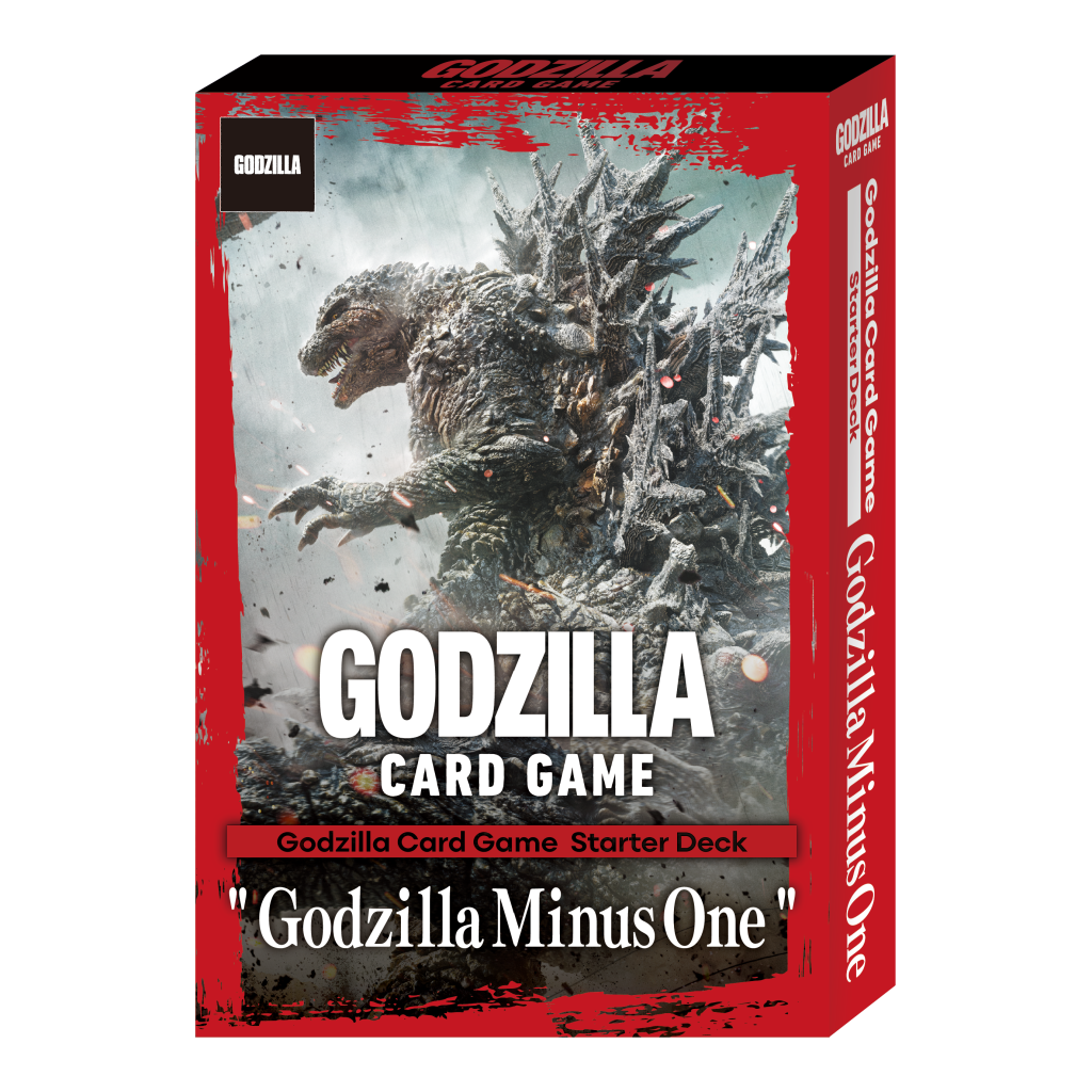 Godzilla Minus One starter deck from BushiRoad featuring colorful trading card game cards with Godzilla-themed artwork.