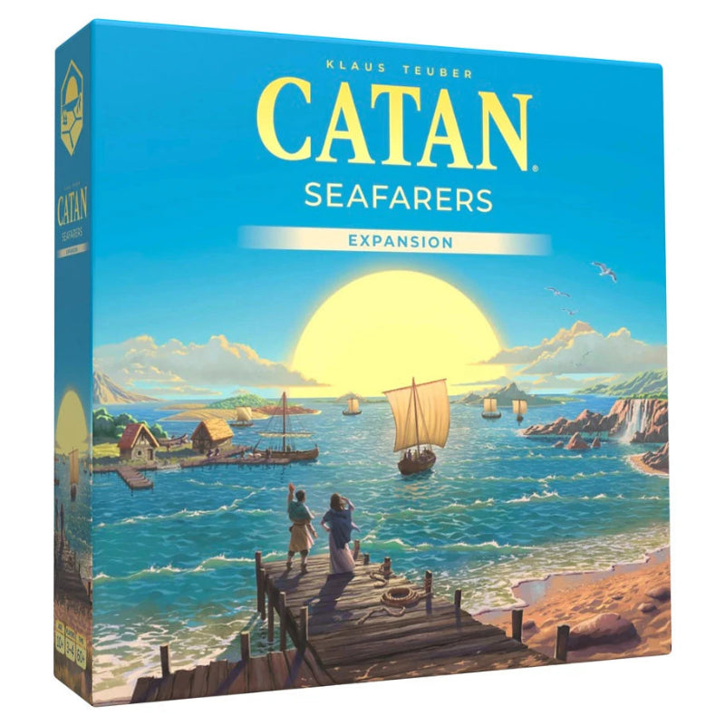 Catan Seafarers Expansion 6th Edition box art showing colorful island maps and ships for the Catan Studio board game extension