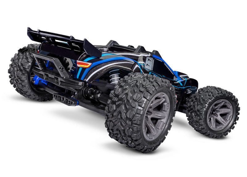 Traxxas Rustler 4X4 BL-2s off-road RC truck with rugged tires and sleek black body, ready for outdoor racing.