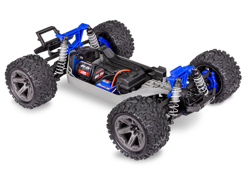 Traxxas Rustler 4X4 BL-2s remote control truck with off-road tires and detailed body, ready for high-speed racing and rough terrain.