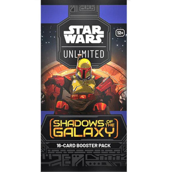 Star Wars: Shadows of the Galaxy booster pack by Fantasy Flight Games showing collectible cards and packaging.