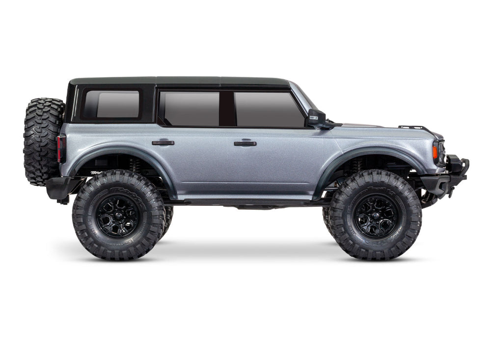 Traxxas TRX-4 2021 Ford Bronco 4x4 RTR crawler with detailed exterior and off-road features in a realistic scale model.