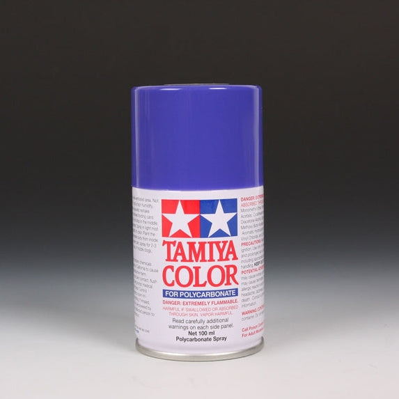 Tamiya PS-35 Blue Violet spray paint in a 100ml can, shown with the blue violet color and spray nozzle.