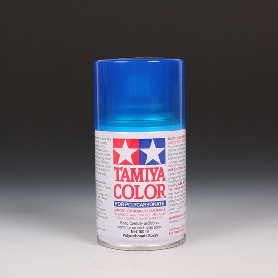 Tamiya PS-39 translucent light blue spray paint can, 100ml, showcasing the aerosol with a blue cap and spray nozzle.