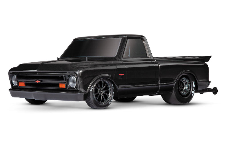 Black Traxxas Drag Slash C10 HD RC truck with detailed exterior and rugged design for high-performance drag racing.
