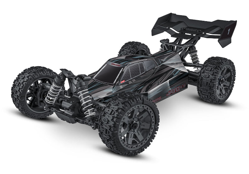 Traxxas Jato 4X4 BL-2s remote control car in black, featuring rugged tires and detailed body design for high-performance off-road driving.