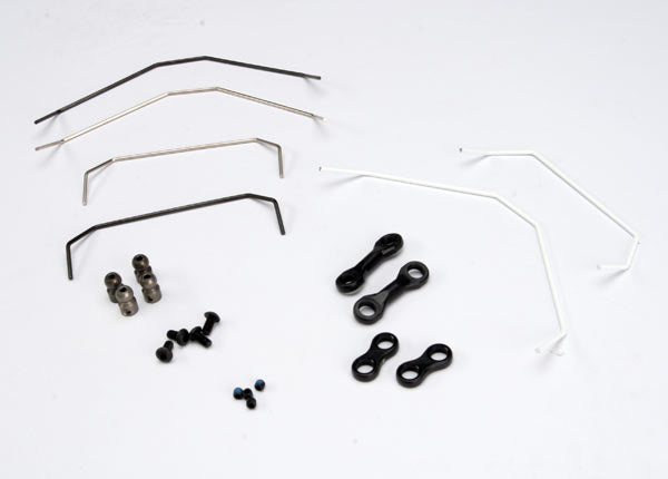 Traxxas Jato sway bar kit with black metal sway bars and mounting hardware for improved handling and stability.