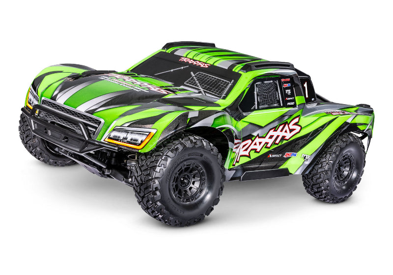 Traxxas Maxx Slash 6S RC truck with rugged tires and sleek red body, ready for off-road racing and high-speed action.
