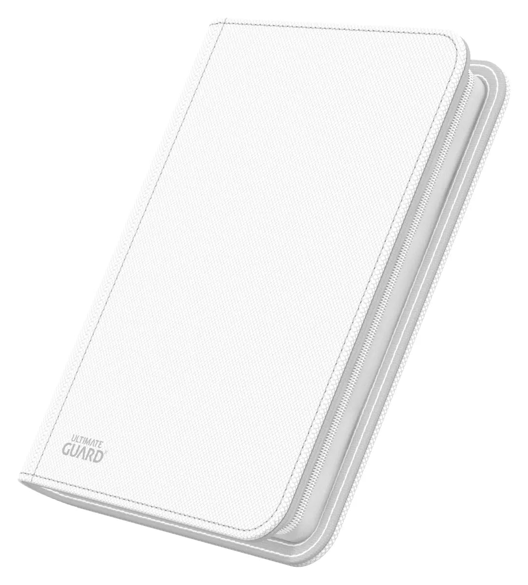 Ultimate Guard Zipfolio 160 8-Pocket Xenoskin card holder with black exterior and clear pockets for storing trading cards.