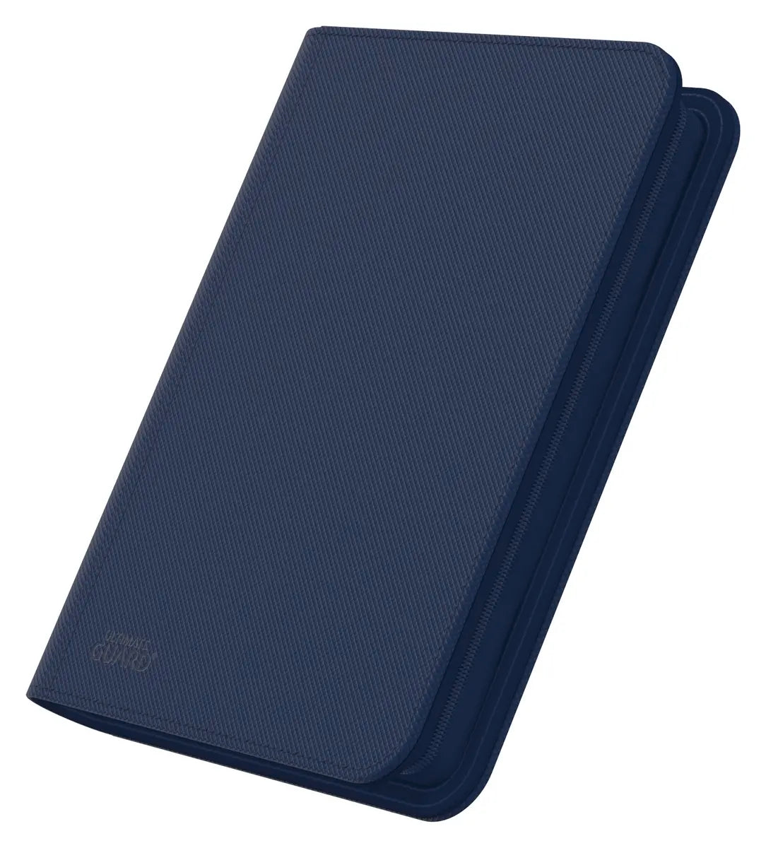 Ultimate Guard Zipfolio 160 8-Pocket Xenoskin card storage binder with black exterior and transparent pockets for trading cards.