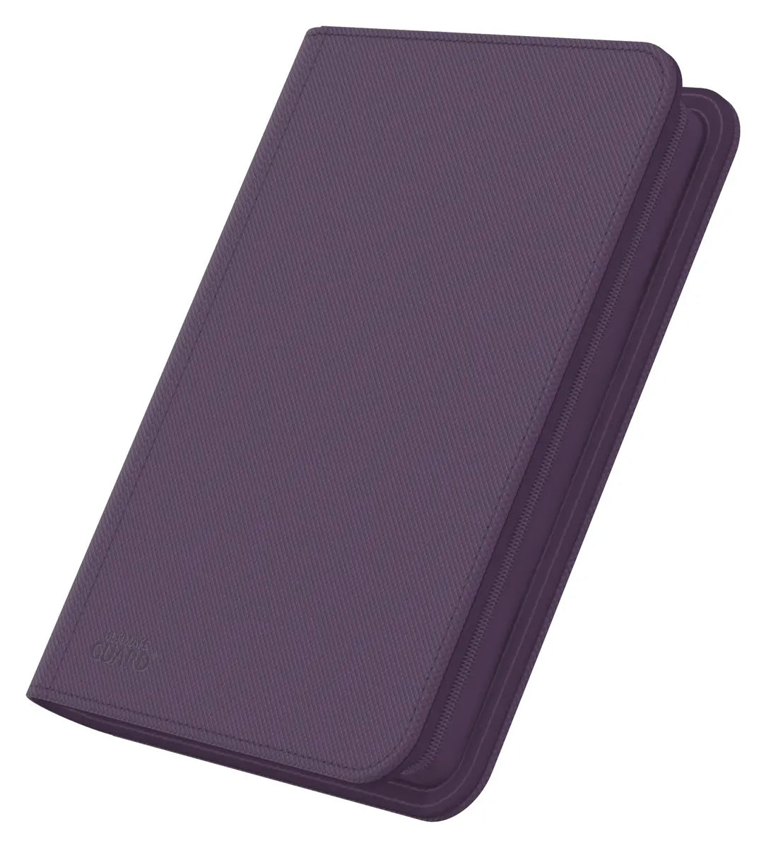 Ultimate Guard Zipfolio 160 8-Pocket Xenoskin card storage binder with black exterior and transparent card sleeves inside.
