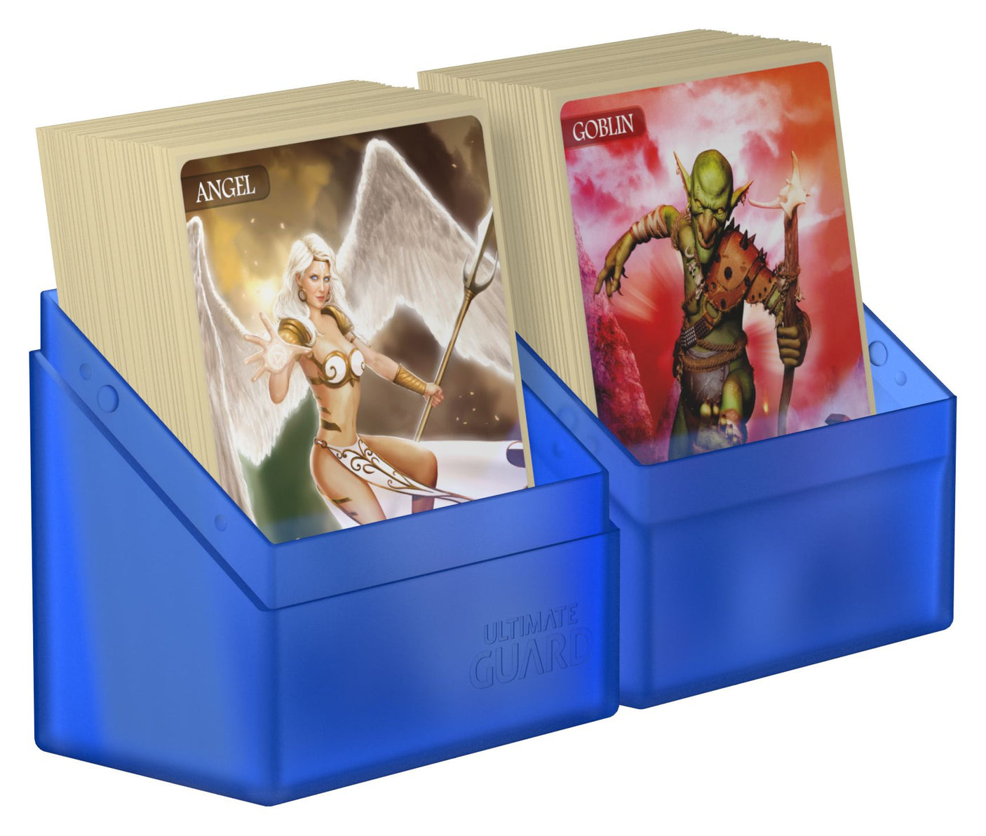 Ultimate Guard Deck Case Boulder 60+ Sapphire for storing and protecting collectible card game cards in a durable, stylish container.
