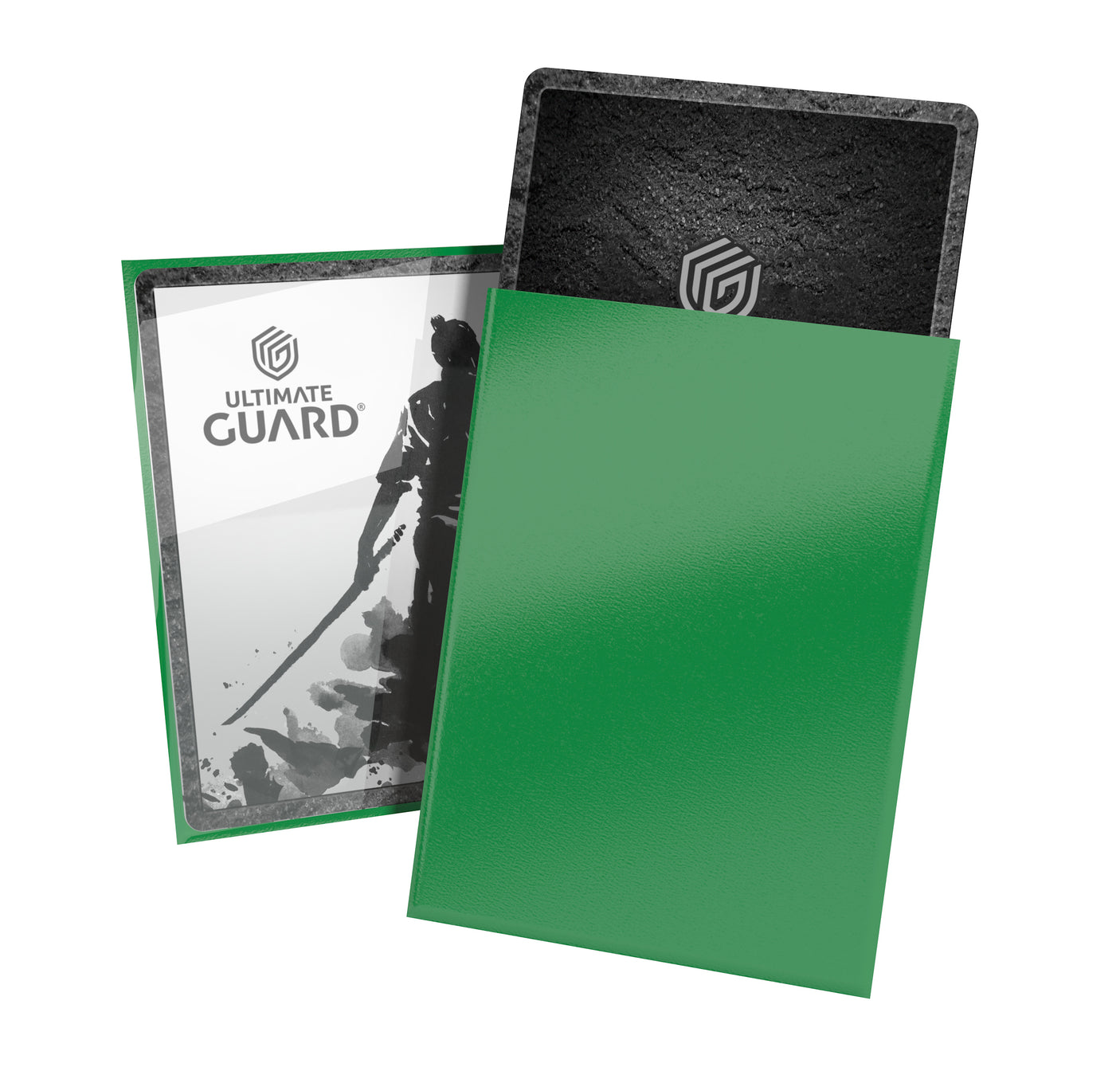 Ultimate Guard Katana Standard Size Jade Garden card sleeves featuring vibrant green dragon design for collectible card protection.