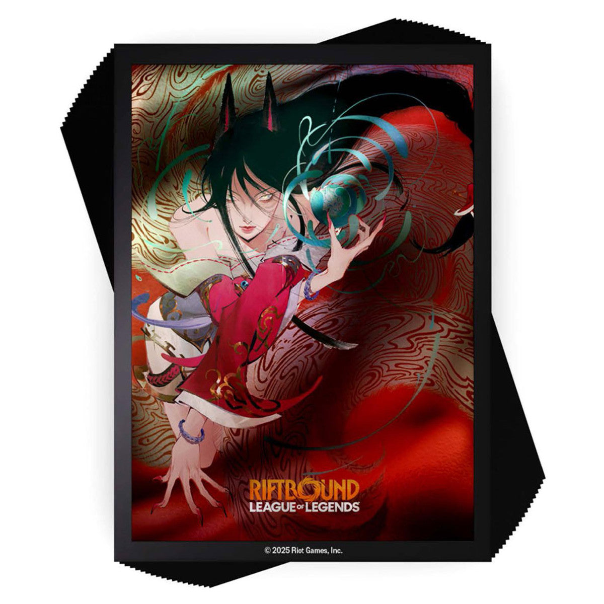 UVS Games Riftbound Ahri deck sleeves featuring vibrant artwork of the popular game character in protective card sleeves.