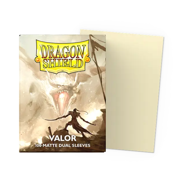 Dragon Shield Valor dual matte standard card sleeves, clear protective game card sleeves for trading and playing cards.