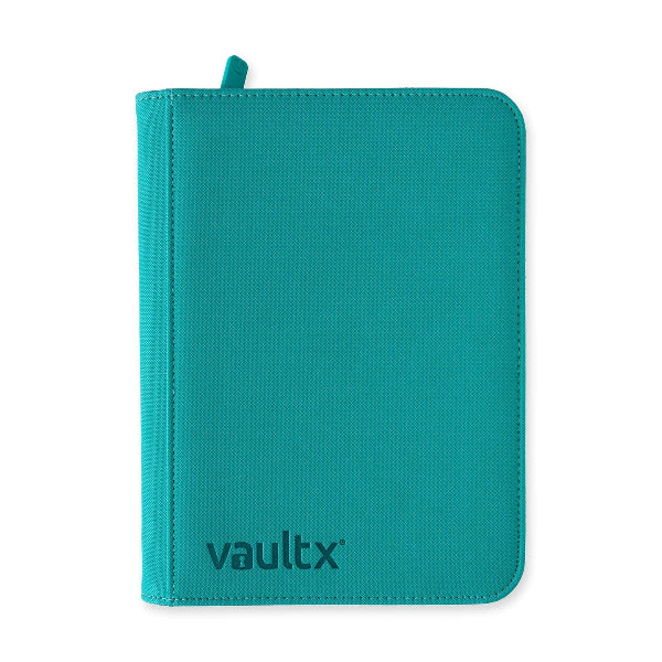 Vault X 4-Pocket Zip Binder in teal, showing multiple clear pockets for organizing documents and stationery.