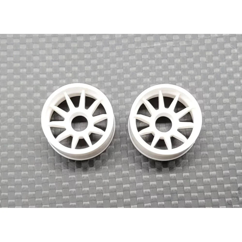 White GL Racing RWD RC car rims with a sleek design, suitable for remote control car modifications and upgrades.