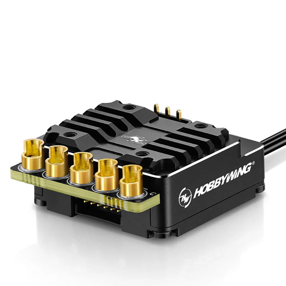 Hobbywing XERUN XR10 Stock Spec G2 ESC for RC cars, 2S compatible, sleek black electronic speed controller with wiring.