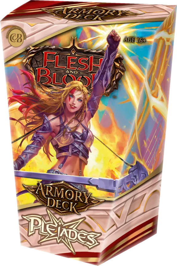 Flesh and Blood Armory Deck Pleiades collectible trading cards from Legends Story Studios, featuring colorful card artwork.